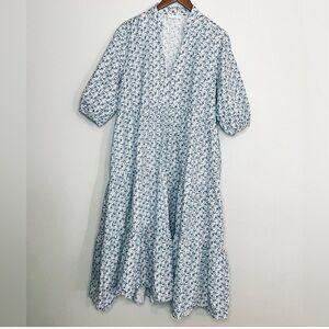 eShakti Wayward Fancies Ink Blot Print Cotton Poplin Tiered Dress Sz XL